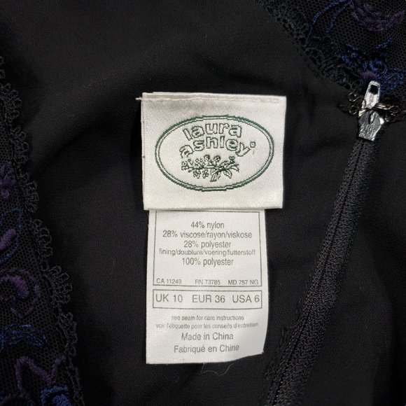 Vtg 90s Laura Ashley Sleeveless Maxi Dress 6 Womens Purple Lace Over Black Base - Picture 6 of 15